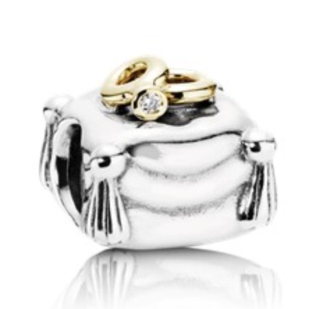 Pandora wedding rings. two rings on pillow 14k 0.004ct tw h/vs diamond